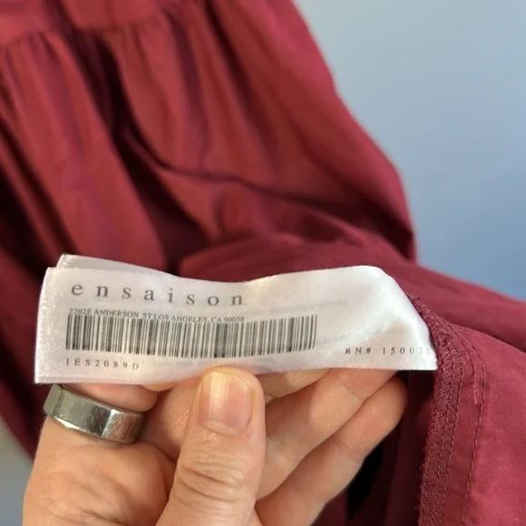 En Saison Maroon Puff Sleeve Tiered Cotton Midi Dress M Cottagecore Milkmaid - Picture 11 of 16